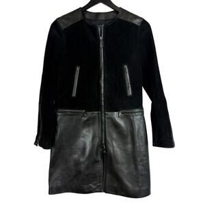 Fratelli Rossetti 100% Leather Suede Long Full Zip Jacket Black - 38 (2 US)